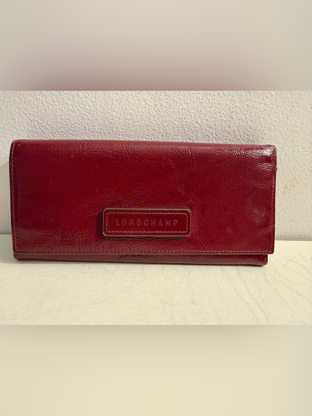 Longchamp vintage red leather bifold wallet